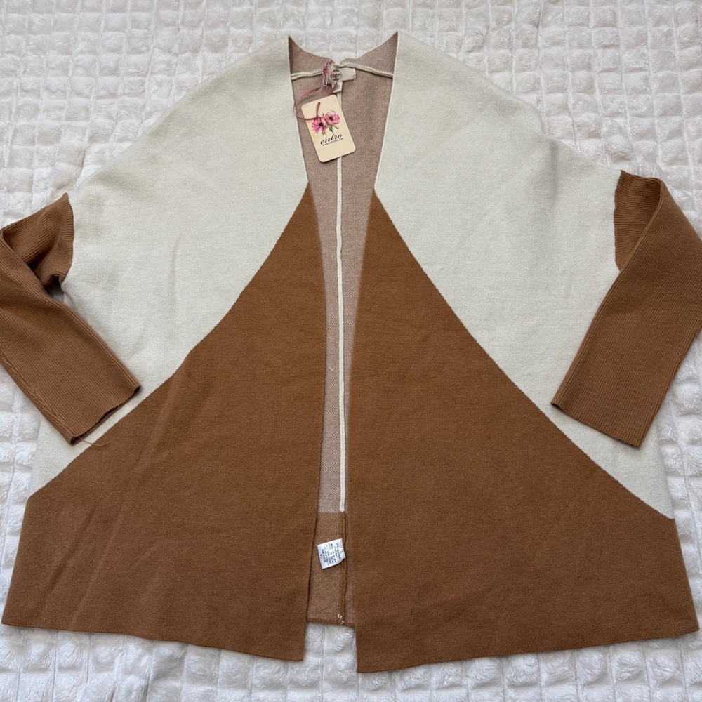 NEW Entro Medium / Large Neutral‎ Color Block Open Cardigan Sweater ~ Minimalist